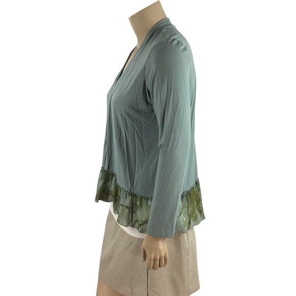 LOGO Lori Goldstein Rayon 230 Cardigan Blue Horizon L Ruffle Hem - Picture 4 of 7